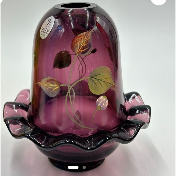 FENTON ART GLASS VISION ON AUBERGINE AMETHYST FAIRY LIGHT LAMP Signed - Picture 2 of 6